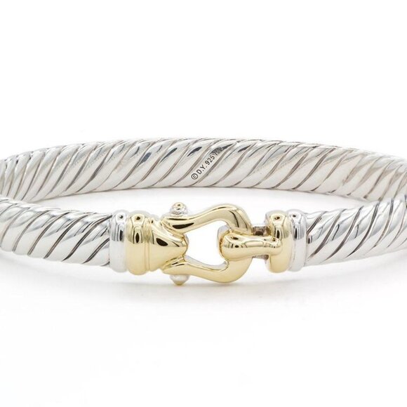 David Yurman Cable Buckle Bracelet Bangle Sterling Silver & 18k Yellow Gold - Picture 1 of 3